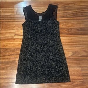 Free People Mini Dress Black Gold Floral Sleeveless Party Dress L‎